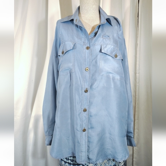 2 Pc:Tommy Bahama Silk Blouse Blue+ Maurices Skirt TAG, Tye, Tropical, XL - Picture 9 of 16
